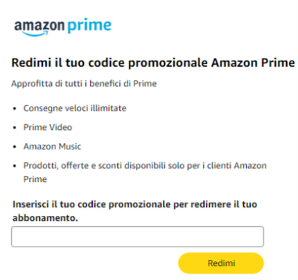 dove inserire un codice sconto Prime Video